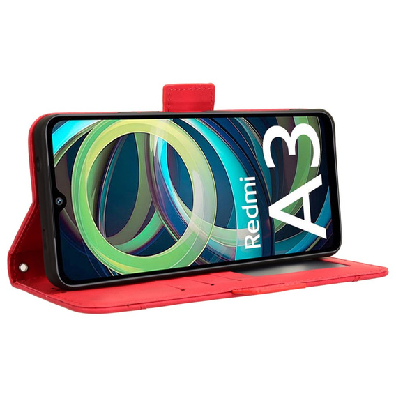 Etui z klapką do Xiaomi Redmi A3, Card Slot, czerwone