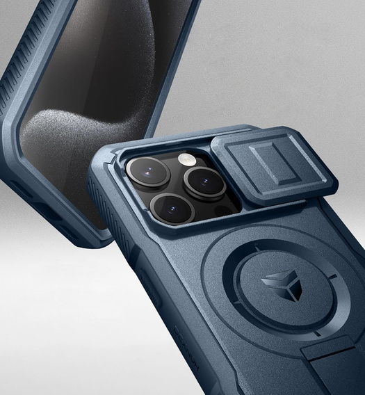 Dexnor – magnetyczne etui z osłoną aparatu do iPhone 15 Pro - niebieskie