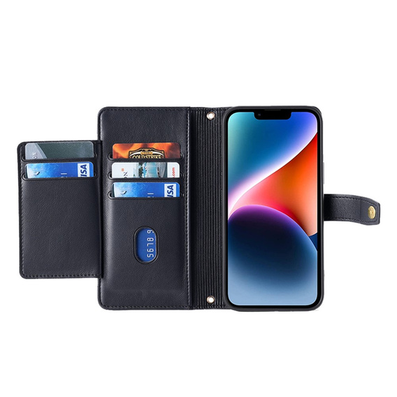 Etui z klapką do iPhone 14, Wallet Zipper Pocket, czarne