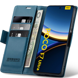 Etui do Xiaomi Poco F7 Ultra, ERBORD Glossy Litchi, portfel z klapką, niebieskie