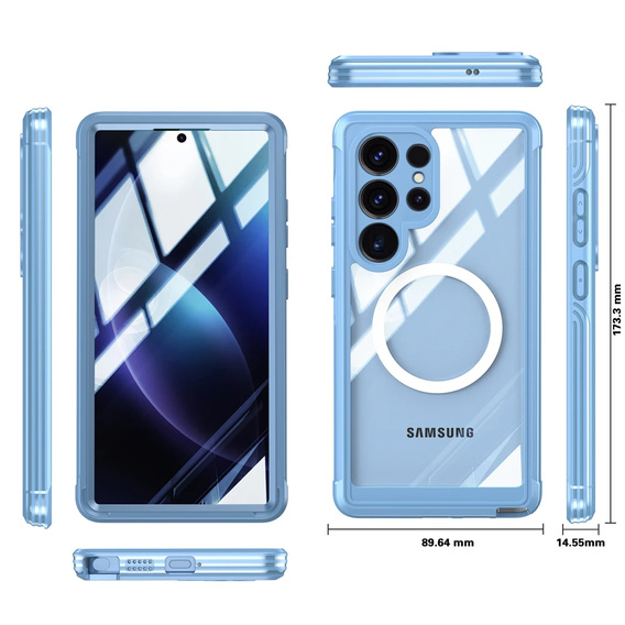 Etui do Samsung Galaxy S25 Ultra, Shockproof, ze szkłem, do MagSafe, niebieskie