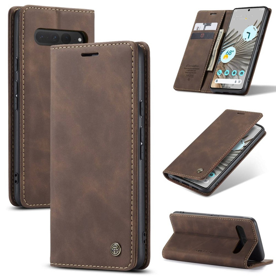 Etui CASEME do Google Pixel 7 Pro, Leather Wallet Case, brązowe