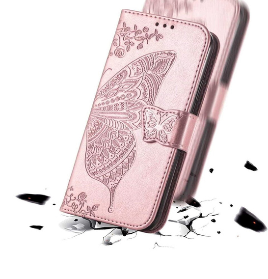Etui z klapką do Realme 14X / Realme C75, Butterfly, różowe rose gold
