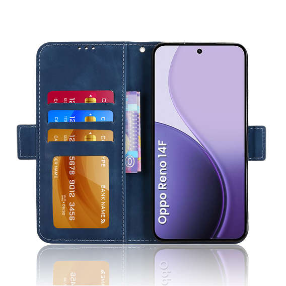 Etui z klapką do Oppo Reno 14F, Card Slot, portfelowe, granatowe