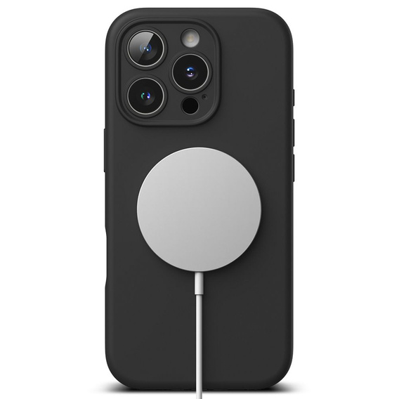 Etui Ringke do iPhone 16 Pro Max, Silicone MagSafe, czarne + Szkło Hartowane 9H