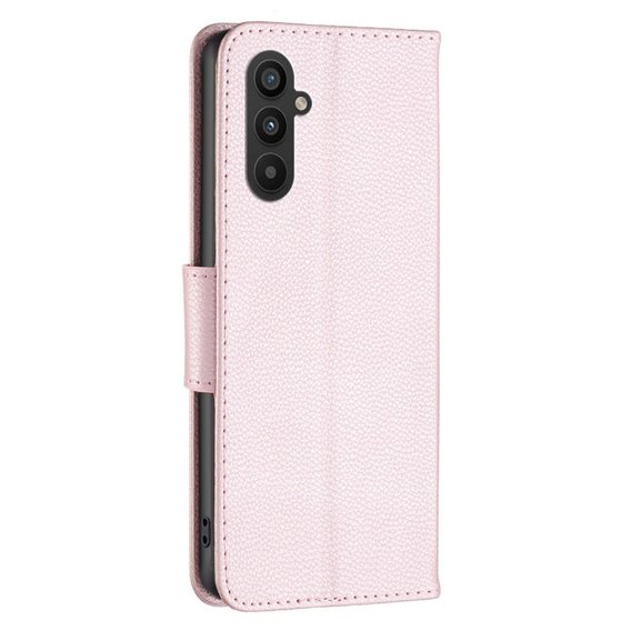 Etui z klapką do Samsung Galaxy A25 5G, Wallet Litchi Leather, różowe + szkło 9H