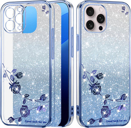 Etui do iPhone 16 Pro, Glitter Flower, niebieskie