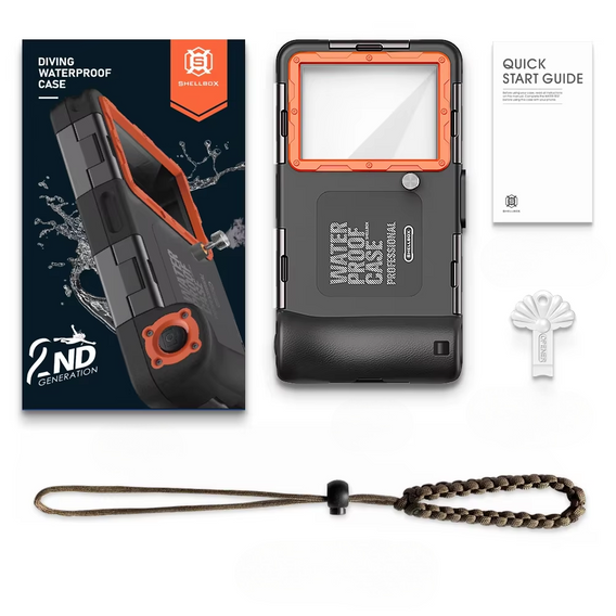 Etui wodoszczelne IPX8 na telefon 4,9 - 6,9" SHELLBOX, wodoodporny case, czarne / pomarańczowe