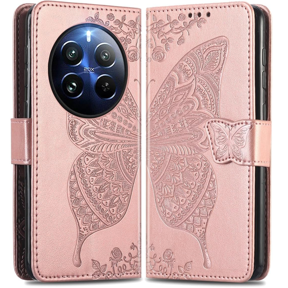 Etui z klapką do Realme 12 Pro 5G / 12 Pro+ 5G, Butterfly, różowe rose gold