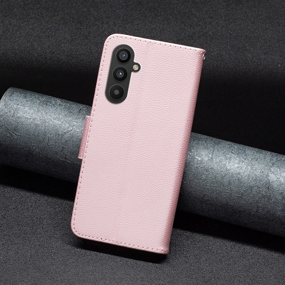 Etui z klapką do Samsung Galaxy A25 5G, Wallet Litchi Leather, różowe + szkło 9H
