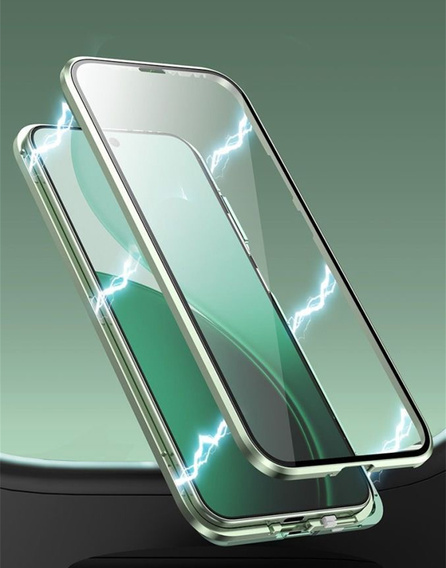 Etui do Oppo Reno 14, Magnetic Dual Glass, przezroczyste z zielonymi bokami