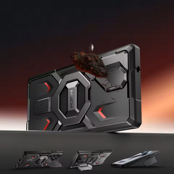 Etui do Samsung Galaxy S25 Ultra, Tongate MECH MagSafe Series, czarne + Szkło Hartowane 9H