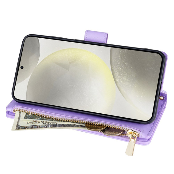 Etui z klapką do Samsung Galaxy A56 5G, Rhombus Crossbody Leather, fioletowe