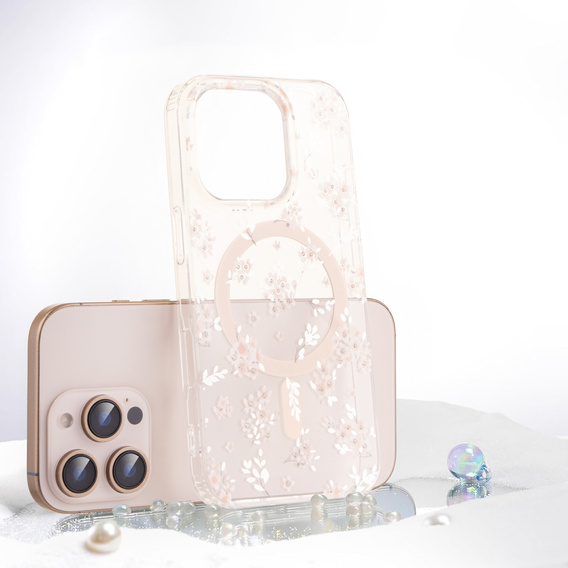 Etui magnetyczne z kwiatowym, laserowym wzorem do iPhone 16 Pro