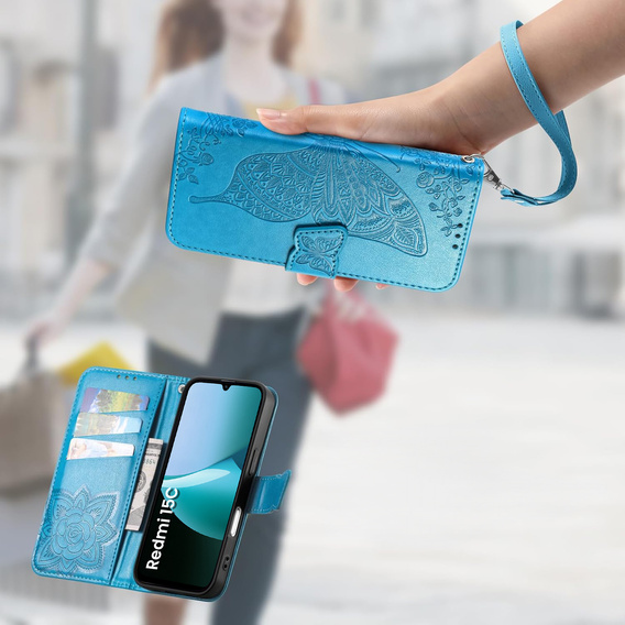 Etui z klapką do Xiaomi Redmi 15C 4G/LTE, Butterfly, niebieskie