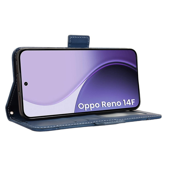 Etui z klapką do Oppo Reno 14F, Card Slot, portfelowe, granatowe