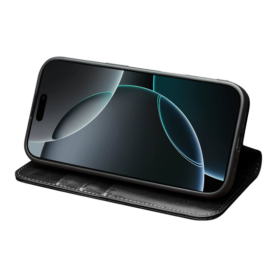 Etui ze skóry z klapką QIALINO Genuine Cow Leather do iPhone 17 Pro Max, czarny