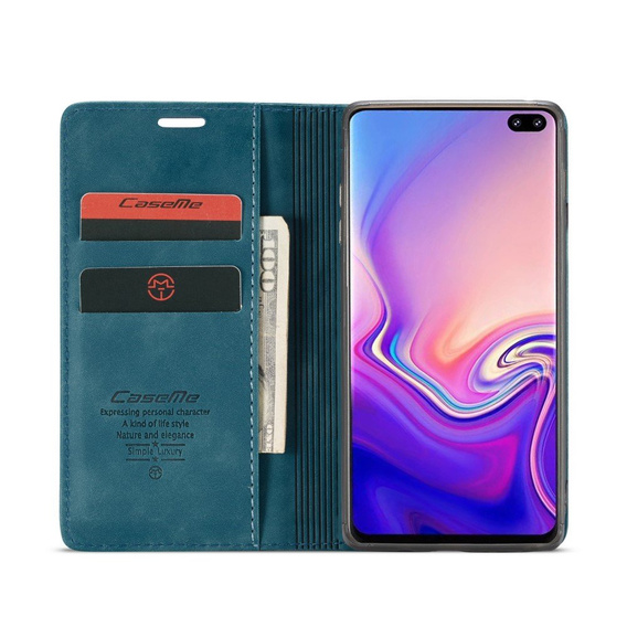 Etui CASEME do Samsung Galaxy S10 Plus, Leather Wallet Case, niebieskie