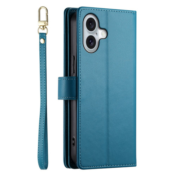 Etui z klapką do iPhone 16, Wallet Zipper Pocket, niebieskie