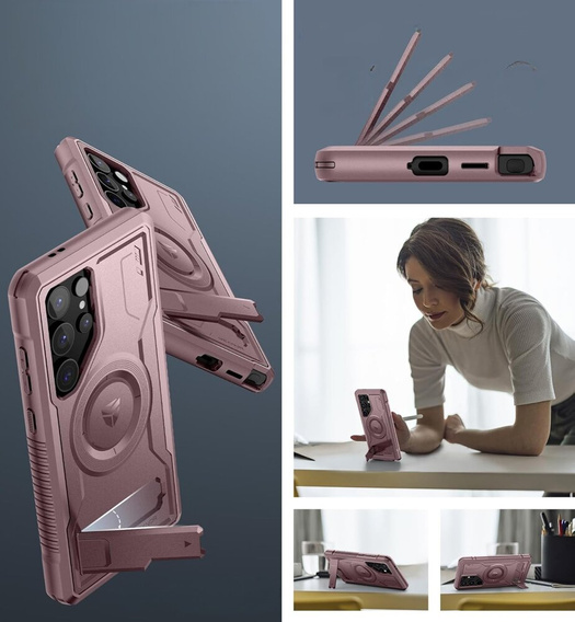 Etui pancerne do Samsung Galaxy S24 Ultra, Dexnor Full Body MagSafe, różowe
