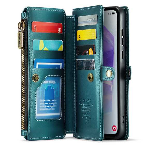 Etui CASEME do Samsung Galaxy A55 5G, RFID Leather Wallet, z paskiem na ramię, zielone