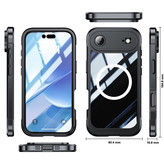 Etui do iPhone Air, Shockproof, ze szkłem, do MagSafe, czarne