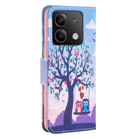 Etui z klapką do Xiaomi Redmi Note 13 5G, Wallet, Owls & Tree niebieskie