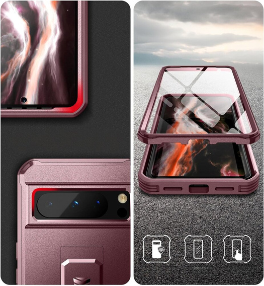 Etui pancerne do Google Pixel 8 Pro, Dexnor Full Body (Two Frames), czerwone