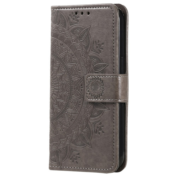 Etui z klapką do Samsung Galaxy A15, Mandala Flower, szare + szkło 9H