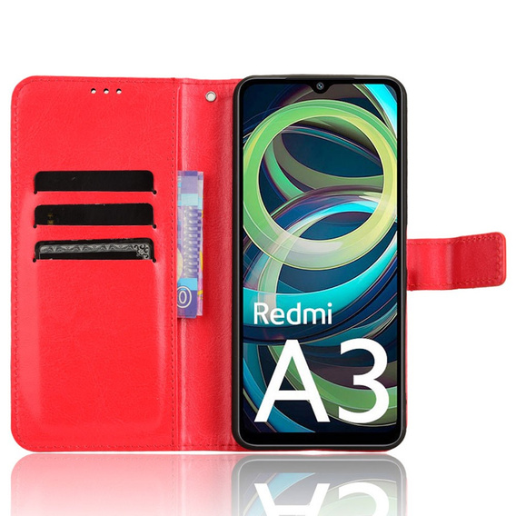 Etui z klapką do Xiaomi Redmi A3, Crazy Horse Wallet, czerwone