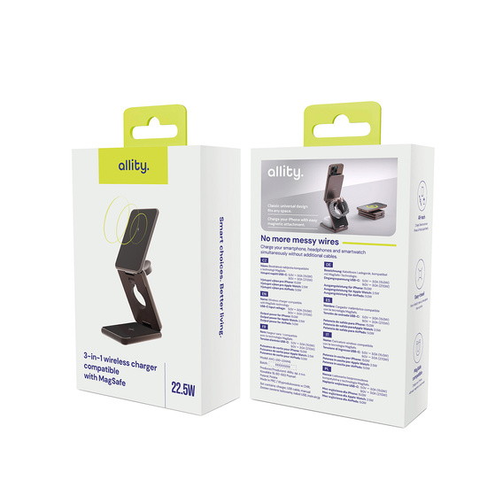 Allity AWC-230 22,5W 3w1 – Bezprzewodowa ładowarka dla iPhone, Apple Watch i AirPods - czarna
