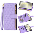 Etui z klapką do Samsung Galaxy A56 5G, Rhombus Crossbody Leather, fioletowe