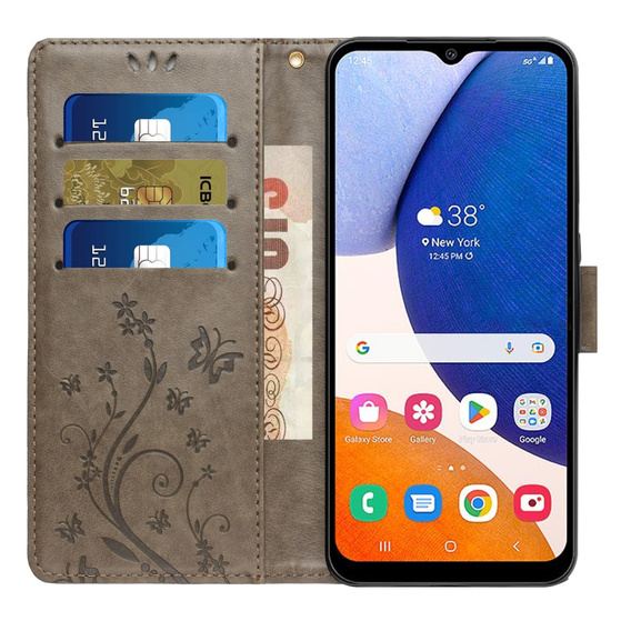 Etui z klapką do Samsung Galaxy A14 4G/5G, Butterfly, szare
