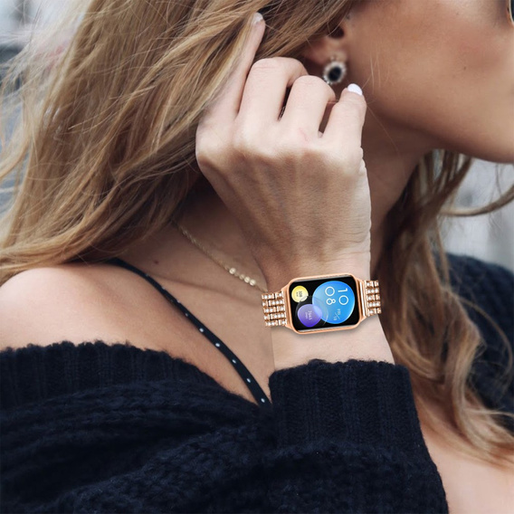 Bransoleta z Diamentami do Xiaomi Smart Band 8 Pro / Xiaomi Smart Band 9 Pro, Różowe rose gold