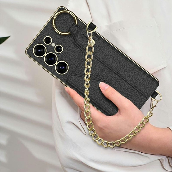 Etui GKK do Samsung Galaxy S25 Ultra z podstawką, kieszenią na karty i paskiem – czarne