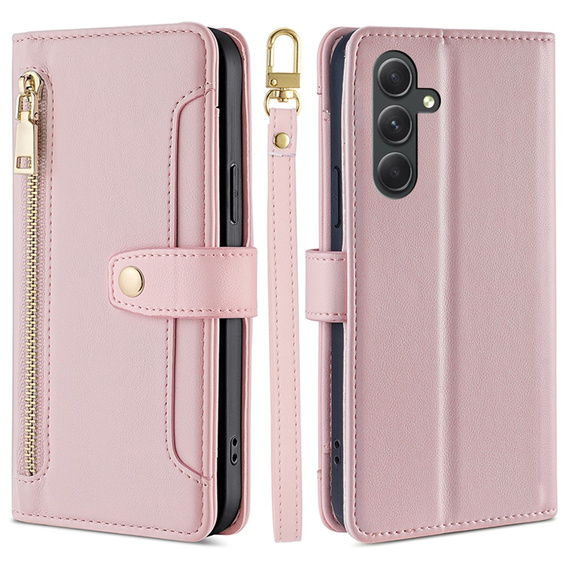 Etui z klapką do Samsung Galaxy A54 5G, Wallet Zipper Pocket, różowe