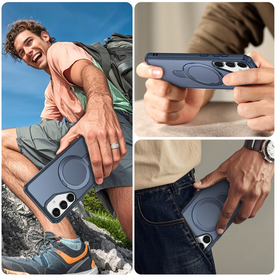Etui do Samsung Galaxy S25/S24 magnetyczne, z podstawką – niebieskie
