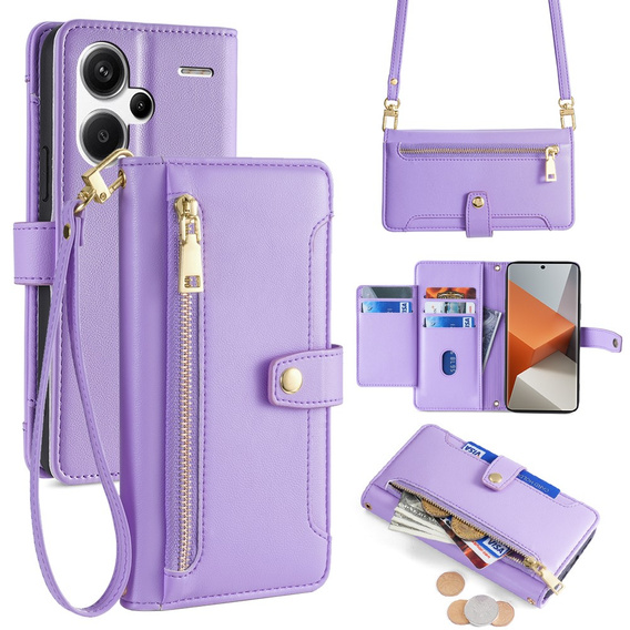 Etui z klapką do Xiaomi Redmi Note 13 Pro+, Wallet Zipper Pocket, fioletowe