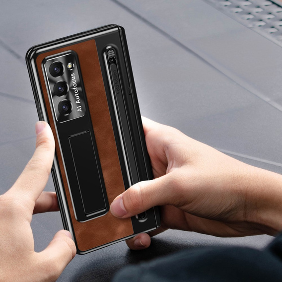 Etui z podstawką Leather+PC z szybą i rysikiem do Samsung Galaxy Z Fold6 5G, brązowe