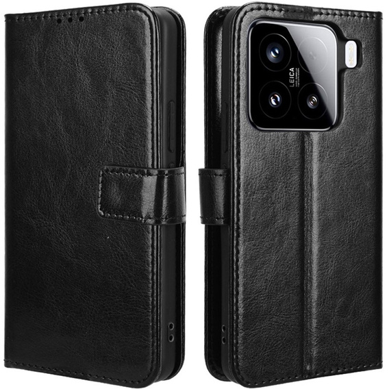 Etui z klapką do Xiaomi 15, Crazy Horse Wallet, czarne