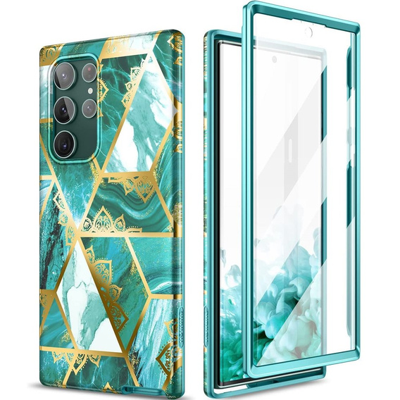 Etui do Samsung Galaxy S22 Ultra, Suritch Full Body Marble, zielone