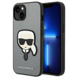 Etui Karl Lagerfeld do iPhone 14, Saffiano Karl's Head Patch, srebrne