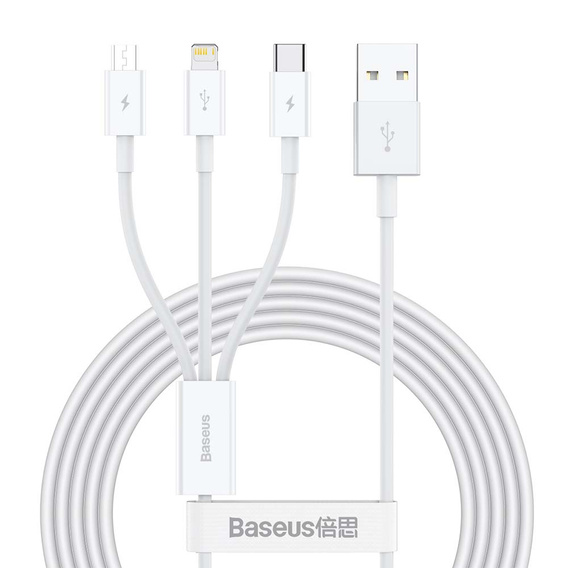 Baseus kabel 3w1 Superior 1,5 m USB-Lightning-USB-C-Micro USB - Biały