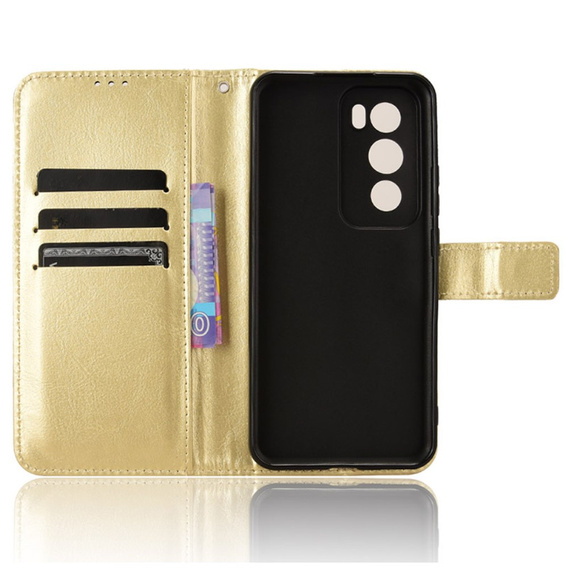 Etui z klapką do Oppo Reno 12 Pro, Crazy Horse Wallet, złote
