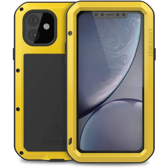 Etui Love Mei do iPhone 11, pancerne ze szkłem, żółte / czarne