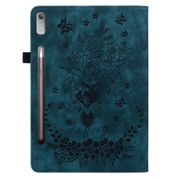 Etui do Lenovo Tab P12, Rose and Butterflies, niebieskie