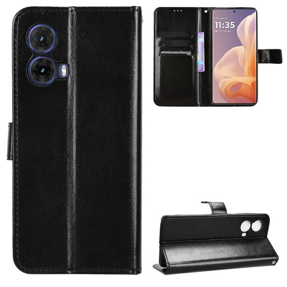 Etui z klapką do Motorola Moto G85, Crazy Horse Wallet, czarne
