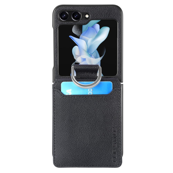 Etui do Samsung Galaxy Z Flip7 FE / Z Flip6, Card Slot Ring Case, czarne
