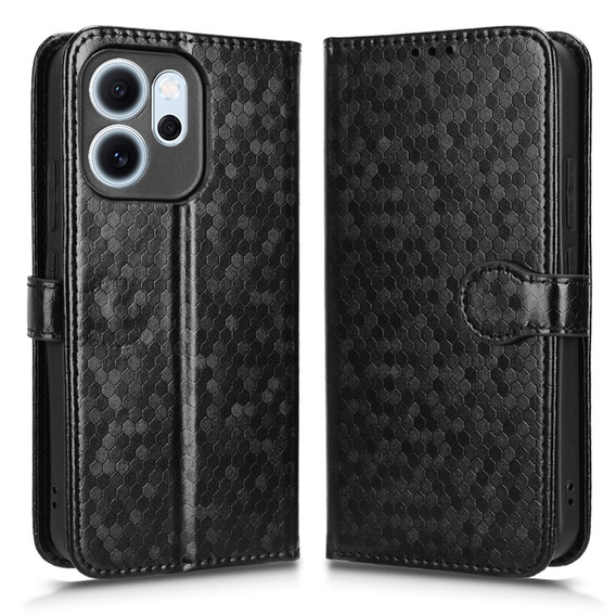 Etui z klapką do Oppo Reno 14F, Wallet Rhombus, czarne