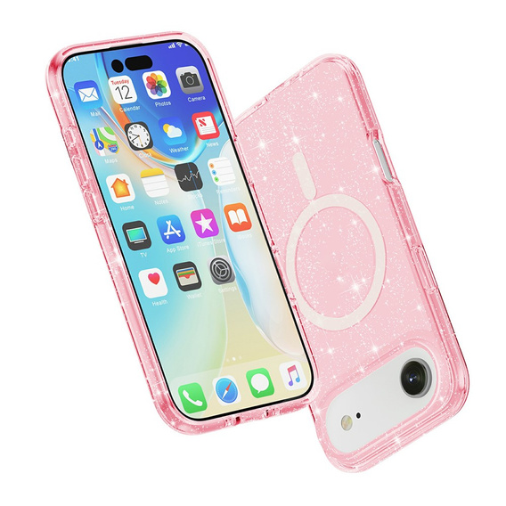 Etui do iPhone 17 Air, do MagSafe, brokat, półprzezroczyste różowe